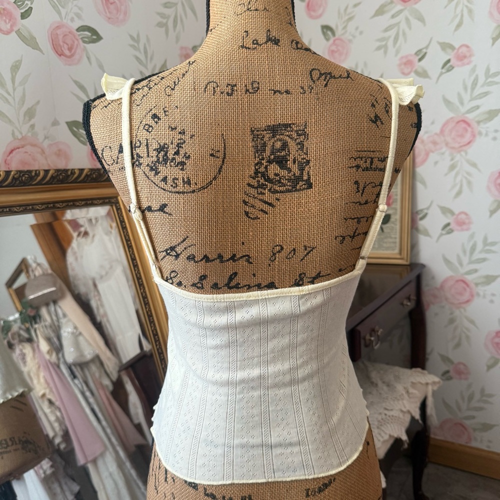 Butter Yellow Ruffle Camisole With Pink Rosette - Picture 4 of 4